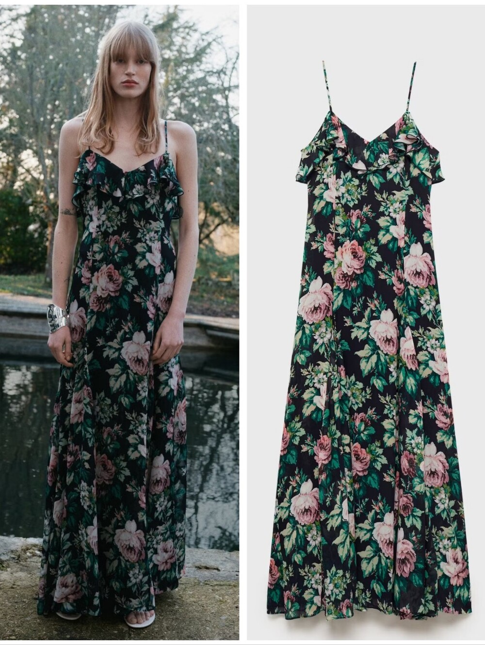 MANGO Floral Ruffle Dress